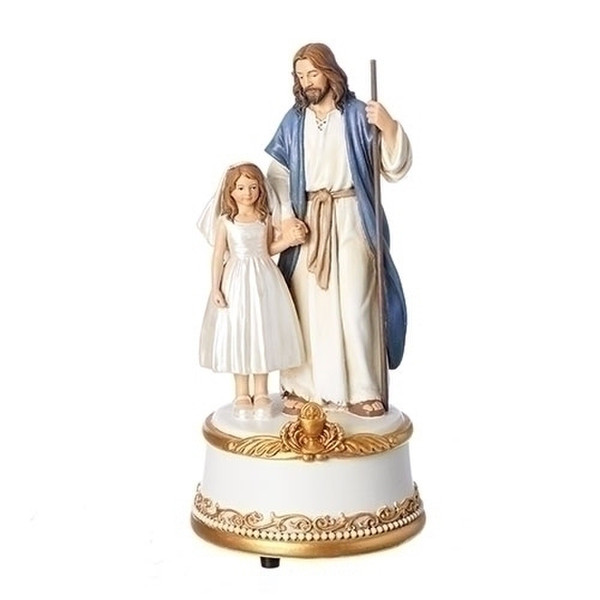 Jesus with Girl Communion Statue Plays Music